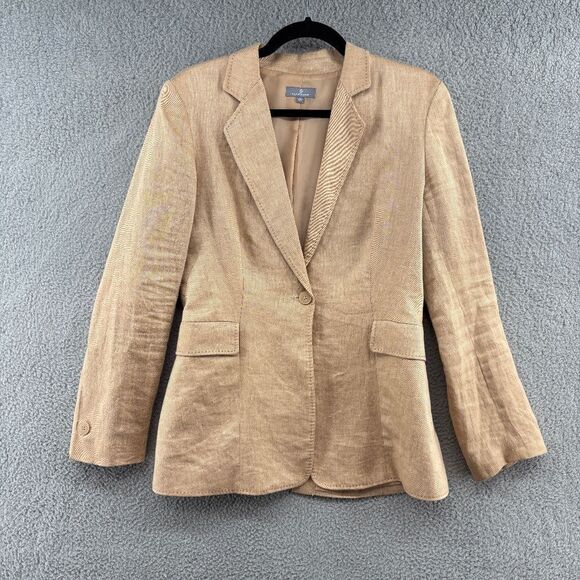Naf Naf Paris Linen Blazer Euro Sz 40 US Size Mediunm tan neutral closet staple - Picture 1 of 14